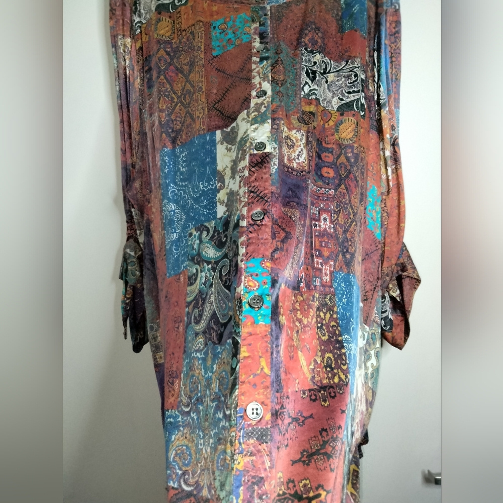 John Mark (Sz 2x) Multicolor Patchwork Button Dow… - image 5